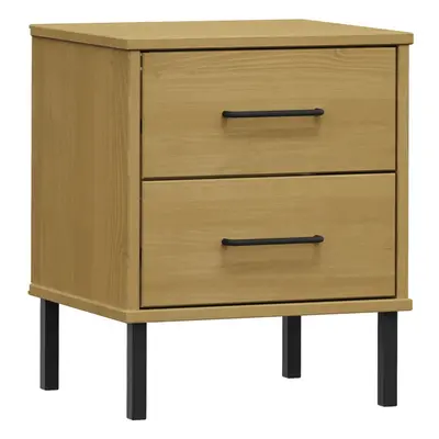 (brown) vidaXL Solid Wood Pine Bedside Cabinet with Metal Legs OSLO Multi Colours