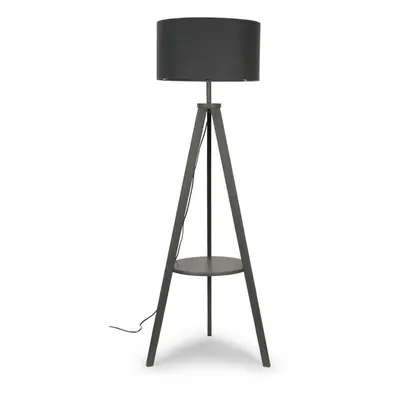 ValueLights Morrigan Grey Wood Tripod Floor Lamp with Large Charcoal Reni Shade