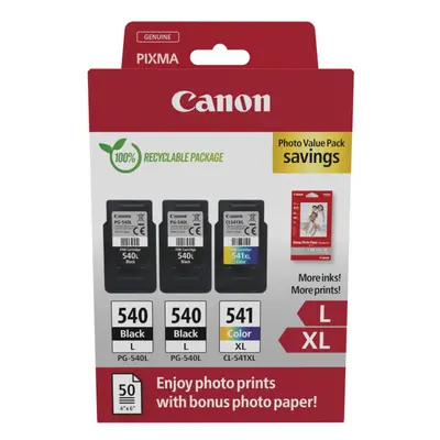 Canon PG-540L Black Twin & CL-541XL Colour Ink Cartridge Photo Paper Value Combo Pack - 5224B015