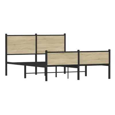 vidaXL Metal Bed Frame with Headboard and Footboard Sonoma Oak 140x190 cm