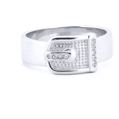 (O) Jewelco London Silver Rhodium CZ Set Buckle Ring - ARN176