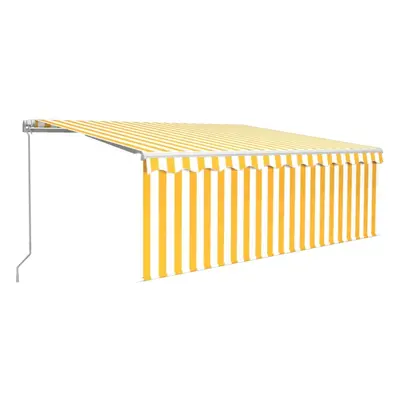 vidaXL Manual Retractable Awning with Blind&LED 4.5x3m Yellow&White Awning Set