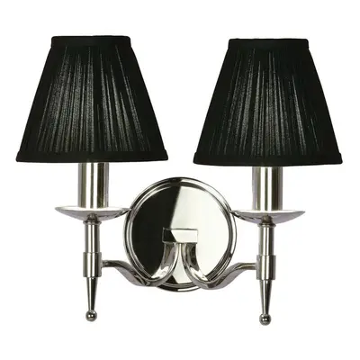 Avery Luxury Twin Arm Wall Light Traditional Bright Nickel & Black Pleat Shade