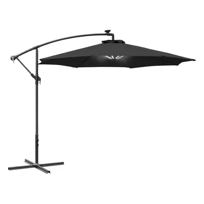 Outsunny 3(m) LED Patio Banana Umbrella Cantilever Parasol w/ Crank, Black