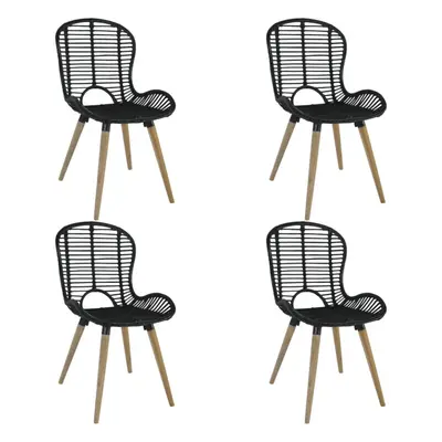 vidaXL 4x Dining Chairs Natural Rattan Black Outdoor Garden Patio Dinner Seat