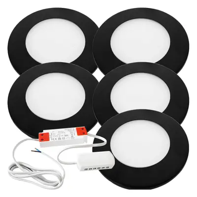 (5 Lights & Driver) BLACK Ultra-Slim Round Under Cabinet Surface Light & Driver - Warm White LED