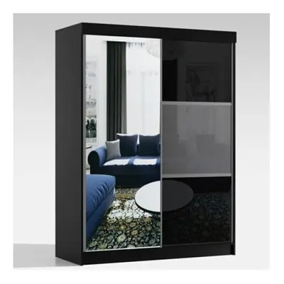 (150cm, Black) High Gloss Sliding Mirror Door Wardrobe |Manhattan