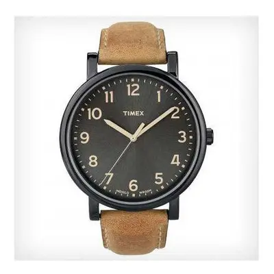 Timex Mens Indiglo Watch Brown Leather Strap Black Dial T2N677