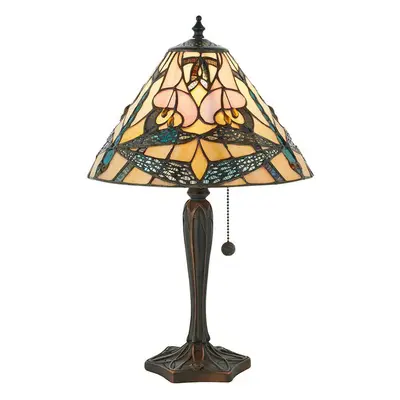 Tiffany Glass Table Lamp Light Dark Bronze & Rich Cream Dragonfly Shade i00168