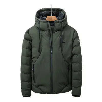 (Army Green, L) USB Electric Heating Hooded Coats Overcoat Men Heating Jacket Winter Outdoor War