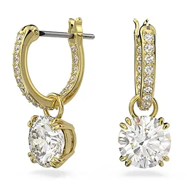 Swarovski Constella drop earrings, Round cut, White, Gold-tone plated