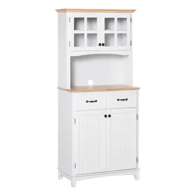 HOMCOM Coastal Kitchen Cupboard Storage Cabinet w/ Drawer Microwave Counter