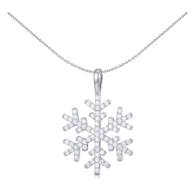 Jewelco London Unisex Rhodium Silver Round CZ Encrusted Frosty Snowflake Charm Pendant - APD185