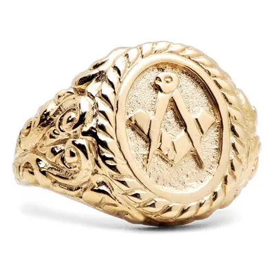 (S) Jewelco London Men's Solid 9ct Yellow Gold Rope Edge Carved Oval Masonic Ring - JMS014