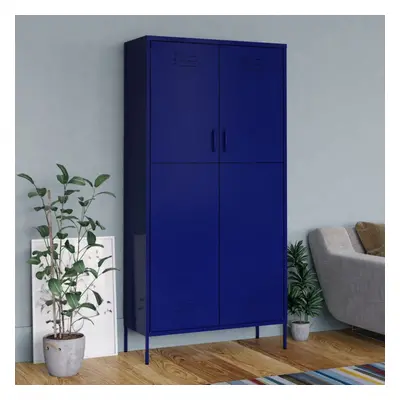 vidaXL Wardrobe Navy Blue Steel Home Bedroom Hanger Clothing Storage Cabinet