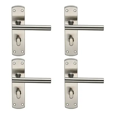 4x Mitred T Bar Lever on Bathroom Backplate Handle Thumbturn Lock Satin Steel