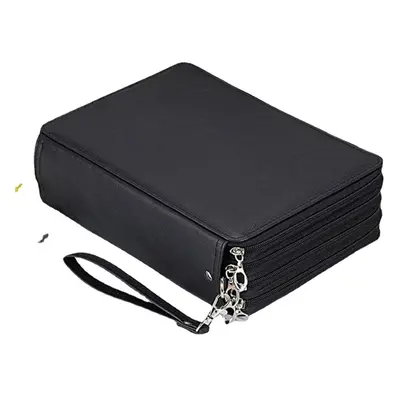 (Black) Slots Colored Pencil Case Large Capacity Soft and PU Leather Pencil Holder Organizer wit