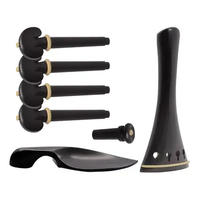 4/4 Violin Accessory Parts Set Ebony with Tailpiece Chin Rest End Pin Tuning Pegs