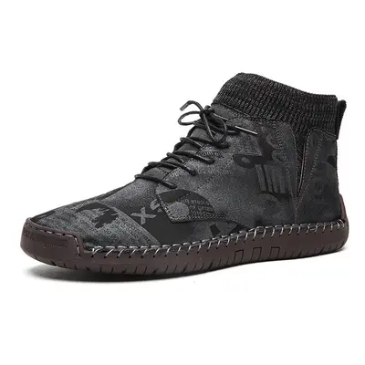 (Black, 10) Cow Leather Casual Boots