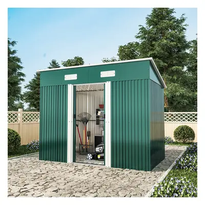 8 x FT Galvanized Material Garden Shed Outdoor Garden Sheds Storage Metal Base, Dark Green