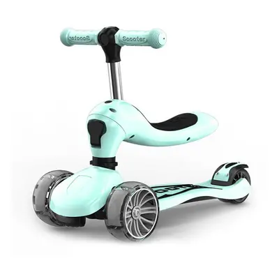 (Light Blue) Children's Scooter With Four Wheel Sitting Two In One Baby Foldable Colorful