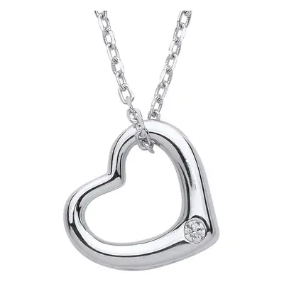 Jewelco London Ladies Rhodium Plated Sterling Silver CZ Open Love Heart Solitaire Lavalier Neckl