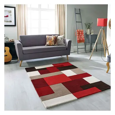 (Red, x cm) Modern Geometric Checkered Multi Coloured Rugs 100% Wool Hand Made Eco Friendly Smal