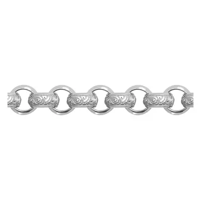 (22) Jewelco London Men's Rhodium Plated Sterling Silver D-Shape Carved Scroll Rococo Belcher 9m