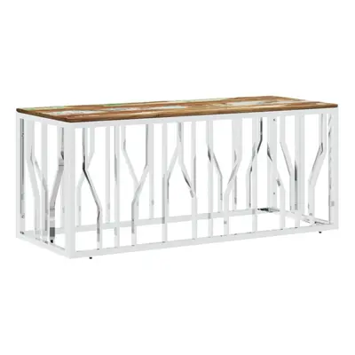 vidaXL Coffee Table Side Table Silver Stainless Steel and Solid Wood Reclaimed