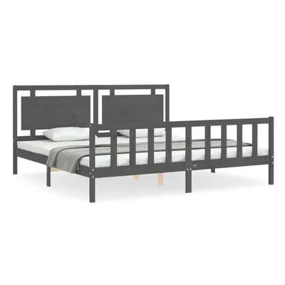 (grey, x cm) vidaXL Bed Frame Bed Base Platform Bed with Headboard King Size Solid Wood