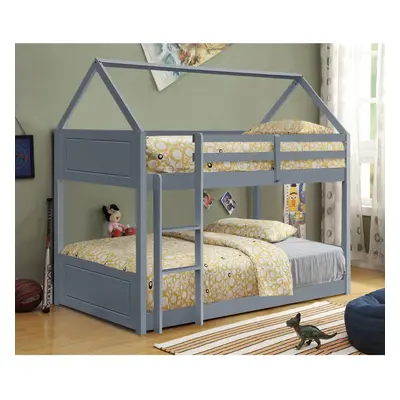 (Grey, No Mattress) 3ft House Style Bunkbed in Natural Grey or White