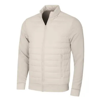 (S, Parchment) Calvin Klein Mens Hybrid Quilted Fleece Funnel Neck Jacket