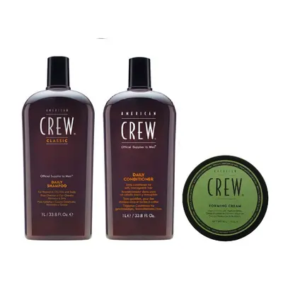 American Crew Daily Moisturizing Shampoo 1000ml, Conditioner 1000ml and Forming Cream 85g