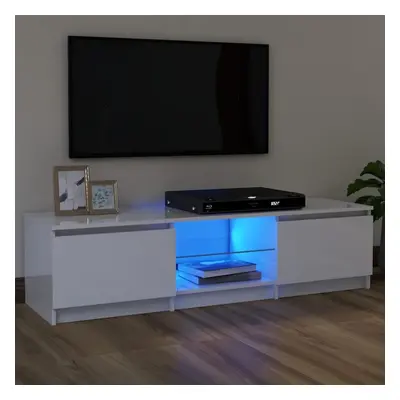 vidaXL TV Cabinet with LED Lights High Gloss White Living Room TV Stand Unit