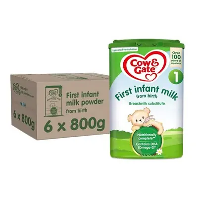 Cow & Gate First Infant Baby Milk Powder Formula, from Birth, 800g (Pack of 6)