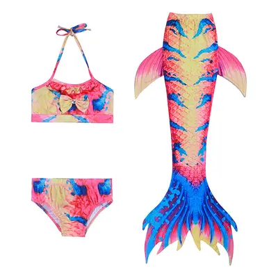 (L, Type D) 3pcs/Set Mermaid Tail Swimsuit Swimwear Summer Swimpool Swim Beach Kids Girls