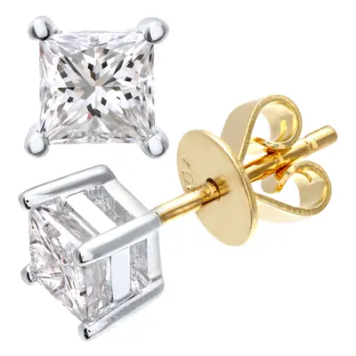 Jewelco London 18ct Yellow Gold Princess 3/4ct Diamond Solitaire Stud Earrings - PE0AXL4422Y18JP