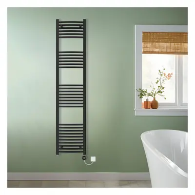 (Black, 1800x400mm) NRG Prefilled Thermostatic Electric Curved Heated Towel Rail Radiator