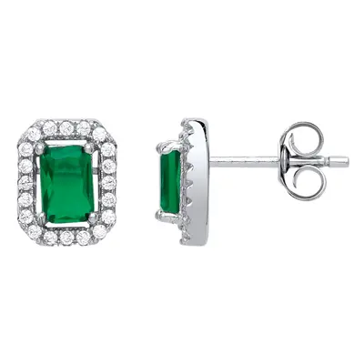 Jewelco London Ladies Sterling Silver Emerald-Green emerald cut Cubic Zirconia Football Stadium 