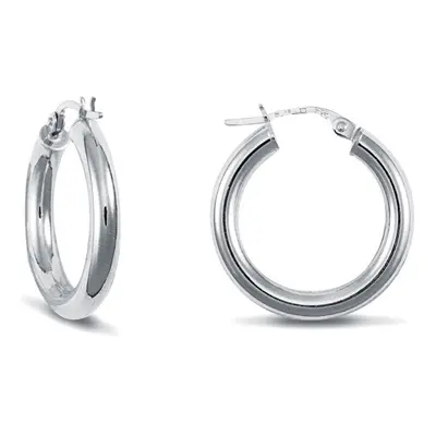 Jewelco London Ladies 9ct White Gold Polished 3mm Hoop Earrings 20mm - JER127