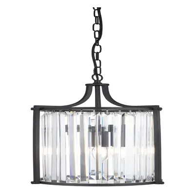 Searchlight Victoria Light Pendant Matt Black With Crystal Glass