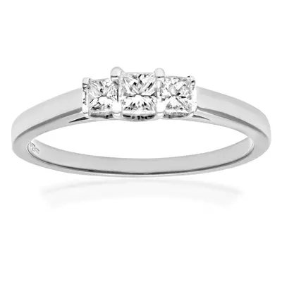 (M) Jewelco London 18ct White Gold Trilogy Ring, J/I Certified Diamonds, Princess Cut, 0.33ct