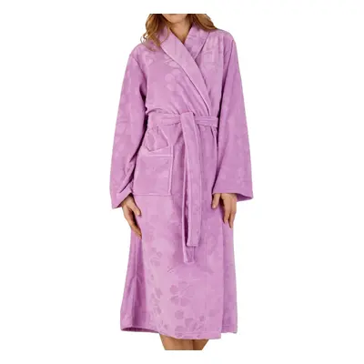 (Lilac, - UK 24/26) Slenderella Ladies Floral Embossed Fleece Shawl Collar Dressing Gown