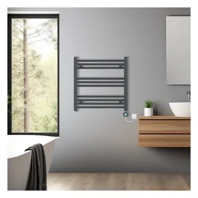 (Anthracite, 600x600mm) Bathroom Prefilled Electric Heated Towel Rail Straight Radiator Thermo S