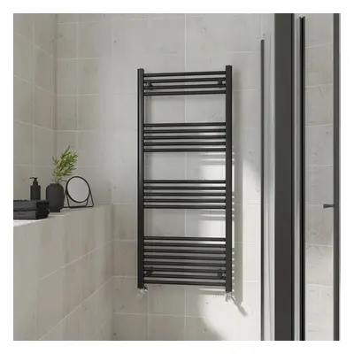 (Straight, 1400x600mm) Warmehaus Heated Towel Rail Black Bathroom Ladder Style Radiator Central 