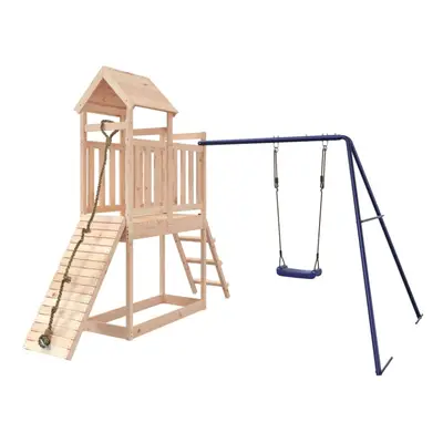 (solid pinewood) vidaXL Playhouse Climbing Frame with Swing Climbing Wall Kids Solid Wood Pine