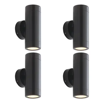 4 PACK Up & Down Twin Outdoor Wall Light - x 7W LED GU10 - Satin Black