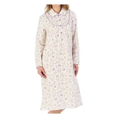 (Cream, UK 24/26) Slenderella Ladies Floral Peter Pan Collar Long Sleeve Flannel Nightdress