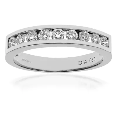 (J) Jewelco London Platinum Channel Set Half Eternity Ring, HS/I Certified Diamonds, Round Brill