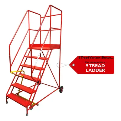 9 Tread HEAVY DUTY Mobile Warehouse Stairs Punched Steps 3.03m Safety Ladder